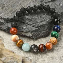 Natural Shell & Mixed Gemstone Round Beaded Stretch Bracelet&nbsp;BJEW-JB09359