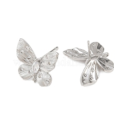 Butterfly Brass Micro Pave Clear Cubic Zirconia Stud Earring Findings&nbsp;KK-F921-02P