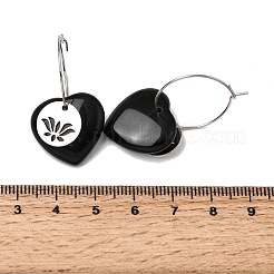 Natural Obsidian & 304 Stainless Steel Hoop Earrings for Women&nbsp;EJEW-G475-02P-05