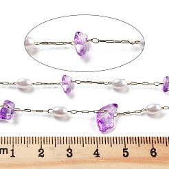 Handmade Dyed Natural Quartz Crystal and ABS Imitation Pearl Beaded Chains&nbsp;CHS-P019-07G-A