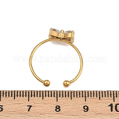 Bowknot 304 Stainless Steel with Clear Cubic Zirconia Cuff Rings for Women&nbsp;RJEW-G362-01G
