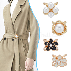 8Pcs 4 Styles Plastic Imitation Pearl & Enamel Flower Scarf Buckle Rings Set&nbsp;AJEW-WR0001-73