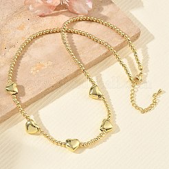 Brass Round Heart Beaded Necklaces&nbsp;NJEW-Z120-01G