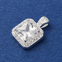 925 Sterling Silver Pave Clear Cubic Zirconia Square Charms&nbsp;STER-D304-05S