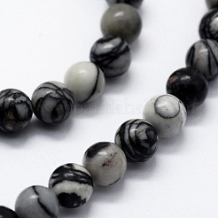 Natural Black Silk Stone/Netstone Beads Strands&nbsp;G-I199-11-4mm
