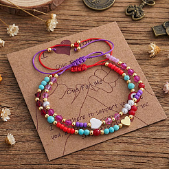 2Pcs 2 Styles Round Glass & Lampwork & Imitation Pearl & Synthetic Turquoise & Natural Shell & Seed Beads Braided Bead Bracelets&nbsp;VE0130-4