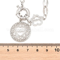 Mother's Day Brass Micro Pave Clear Cubic Zirconia Hollow Flat Round with Heart Mama Pendant Necklaces for Women&nbsp;NJEW-A071-05P