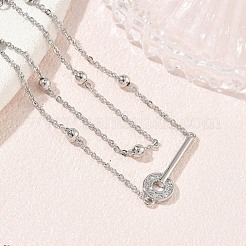 Brass Micro Pave Clear Cubic Zirconia Key Link 2-Strand Bracelets&nbsp;KK-CBA6980-20P