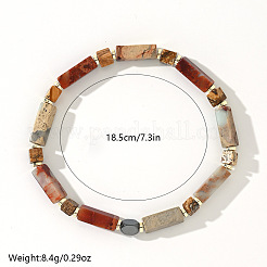 Vintage Bohemian Synthetic Aqua Terra Jasper & Non-magnetic Hematite & Natural Picture Jasper Cuboid Beaded Stretch Bracelets for Men&nbsp;YF8197