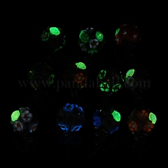 Luminous Glow in the Dark Polymer Clay Pave Rhinestone Round Beads with Resin Flower&nbsp;CLAY-D007-03