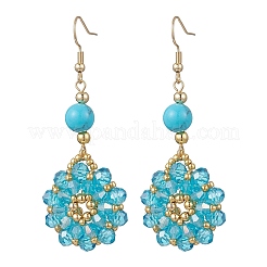 Flower Glass Seed Beads &  Synthetic Turquoise Dangle Earrings&nbsp;EJEW-MZ00697-01