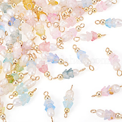 48Pcs 12 Styles Acrylic & Natural Pearl Flower Connector Charms&nbsp;PALLOY-CW00008