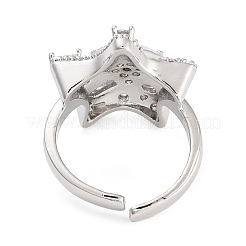 Rack Plating Brass Micro Pave Cubic Zirconia Star Open Cuff Rings for Women&nbsp;RJEW-C080-08P