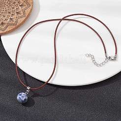 Natural Blue Spot Jasper Round Pendant Necklaces&nbsp;NJEW-JN04478-03