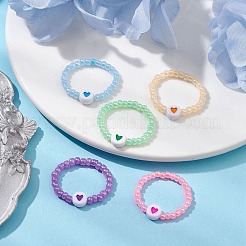 Acrylic Flat Round with Heart Finger Rings&nbsp;RJEW-JR00685