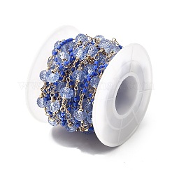 Brass Hexagonal Column Glass Seaded Beaded & Resin Round Beaded Link Chains&nbsp;CHC-G026-01E