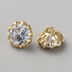 Brass Clear Cubic Zirconia Cufflinks&nbsp;BUTT-WH0012-18G