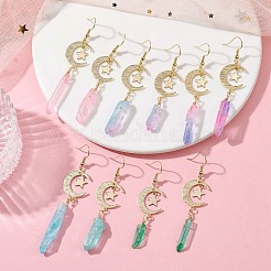 Moon & Star Brass Dangle Earrings&nbsp;EJEW-JE05460