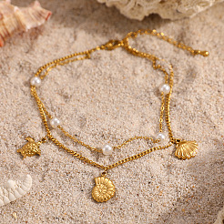 Ocean Shell Shape & Turtle Charm Anklets&nbsp;WG11FAC-01