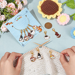 Cat & Coffee Cup Stitch Markers&nbsp;HJEW-AB00269