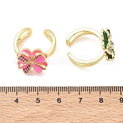 Brass Micro Pave Cubic Zirconia Enamel Cuff Open Rings&nbsp;RJEW-Z145-02G