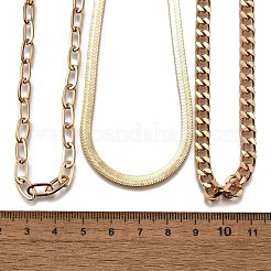 3Pcs 3 Styles Brass & Iron Chain Necklaces Set&nbsp;NJEW-V003-08G