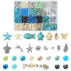 DIY Ocean Theme Synthetic Turquoise & Glass Beads Jewelry Making Finding Kits&nbsp;DIY-YW0010-95