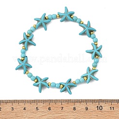 Synthetic Turquoise & Brass Beads Stretch Bracelets for Women Men&nbsp;BJEW-JB13877-01