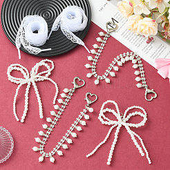 Brass & ABS Imitation Pearl & Rhinestone Boot Strap Chains and Resin Imitation Pearl Shoe Charms and Polyester Lace Cord Shoelace&nbsp;HJEW-SW00411