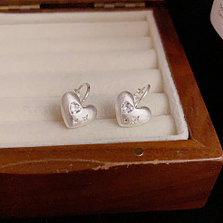 Heart Brass Micro Pave Clear Cubic Zirconia Leverback Earrings&nbsp;FS-WGB29CA-01