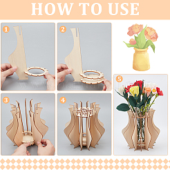 Wooden Puzzle Flower Vase Figurines&nbsp;DIY-WH0308-567