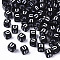 Opaque Acrylic Beads, Horizontal Hole, Alphabet Style, Cube, Black & White, Letter.U, 5x5x5mm, Hole: 2mm, about 420pcs/42g