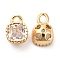 Glass Charms, with Brass Findings, Square, Real 18K Gold Plated, 7x5x3.5mm, Hole: 2mm