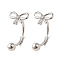 Rhodium Plated Sterling Silver Rhinestone Stud Earrings, Bowknot, with S925 Stamp, Platinum, 14x8mm