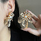 Iron Imitation Pearl Stud Earrings, Golden, Flower, 55x44.6mm