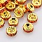 Brass Rhinestone Spacer Beads, Cadmium Free & Lead Free, Grade A, Straight Flange, Golden Metal Color, Rondelle, Hyacinth, 8x3.8mm, Hole: 1.5mm