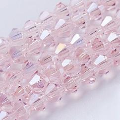 Glass Beads Strands, AB Color Plated, Faceted, Bicone, Misty Rose, 4x4mm, Hole: 0.8~1mm, about 75~78pcs/strand, 28~29cm