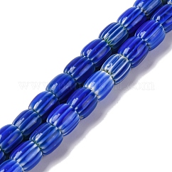 Handmade Lampwork Chevron Beads Strands, Barrel, Dodger Blue, 8x7.5mm, Hole: 1.2mm, about 47pcs/strand, 14.69''(37.3cm)