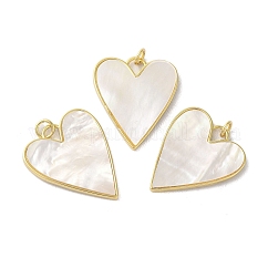 Rack Plating Brass Pave Shell Pendants, Heart Charms with Jump Rings, Real 18K Gold Plated, Long-Lasting Plated, Cadmium Free & Lead Free, Seashell Color, 26.5x22.5x2mm, Hole: 3mm