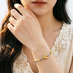 Duo Tone 201 Stainless Steel Star Round Snake Chain Bracelets for Women&nbsp;WGA233C-01