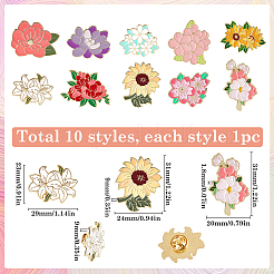 10Pcs 10 Styles Creative Flower Zinc Alloy Brooches&nbsp;JEWB-SC0001-47