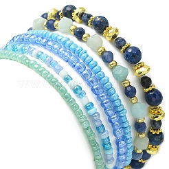4Pcs 4 Style Natural Mixed Gemstone & Seed Beaded Stretch Bracelets Set&nbsp;BJEW-JB09606-03
