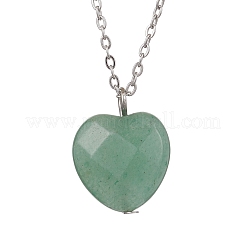 Natural Green Aventurine Faceted Heart Pendant Necklaces&nbsp;NJEW-JN05104-02