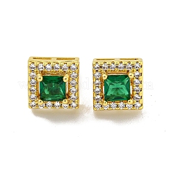 Square Brass Micro Pave Clear Cubic Zirconia Stud Earrings&nbsp;EJEW-G387-03G