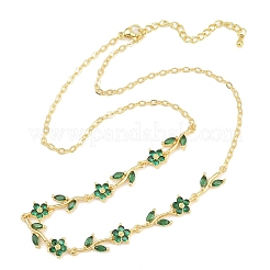 Brass Pave Cubic Zirconia Flower Link Chain Necklaces&nbsp;KK-CBA4547-18G-03