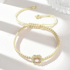 Brass Pave Cubic Zirconia Rectangle Braided Bead Bracelets&nbsp;FB-CBA9090-01
