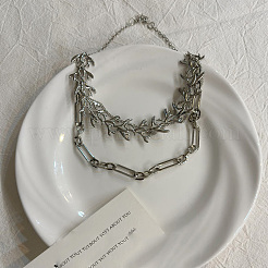 Alloy Branch Link Chain Double Layer Necklaces for Women&nbsp;WGAA3FD-01