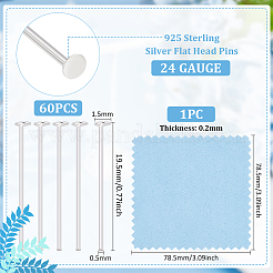 60Pcs 925 Sterling Silver Flat Head Pins&nbsp;STER-BC0002-17B