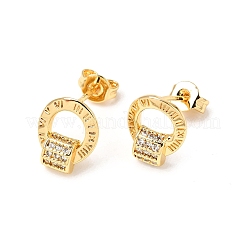 Ring Brass Micro Pave Clear Cubic Zirconia Stud Earrings&nbsp;EJEW-A135-14G