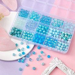 375Pcs 15 Style Blue Theme Transparent Crackle & Opaque Acrylic Beads&nbsp;OACR-YW0001-66